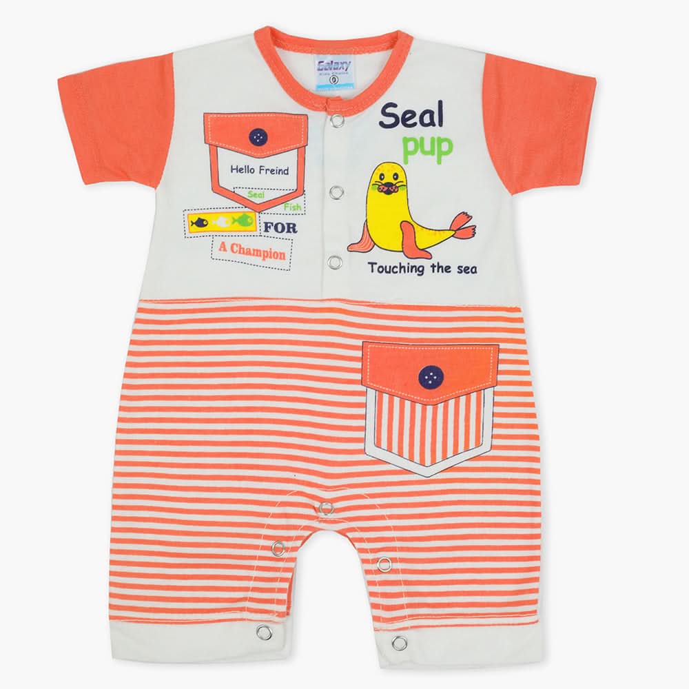 Newborn Boys Half Sleeves Romper - Peach, Newborn Boys Rompers, Chase Value, Chase Value