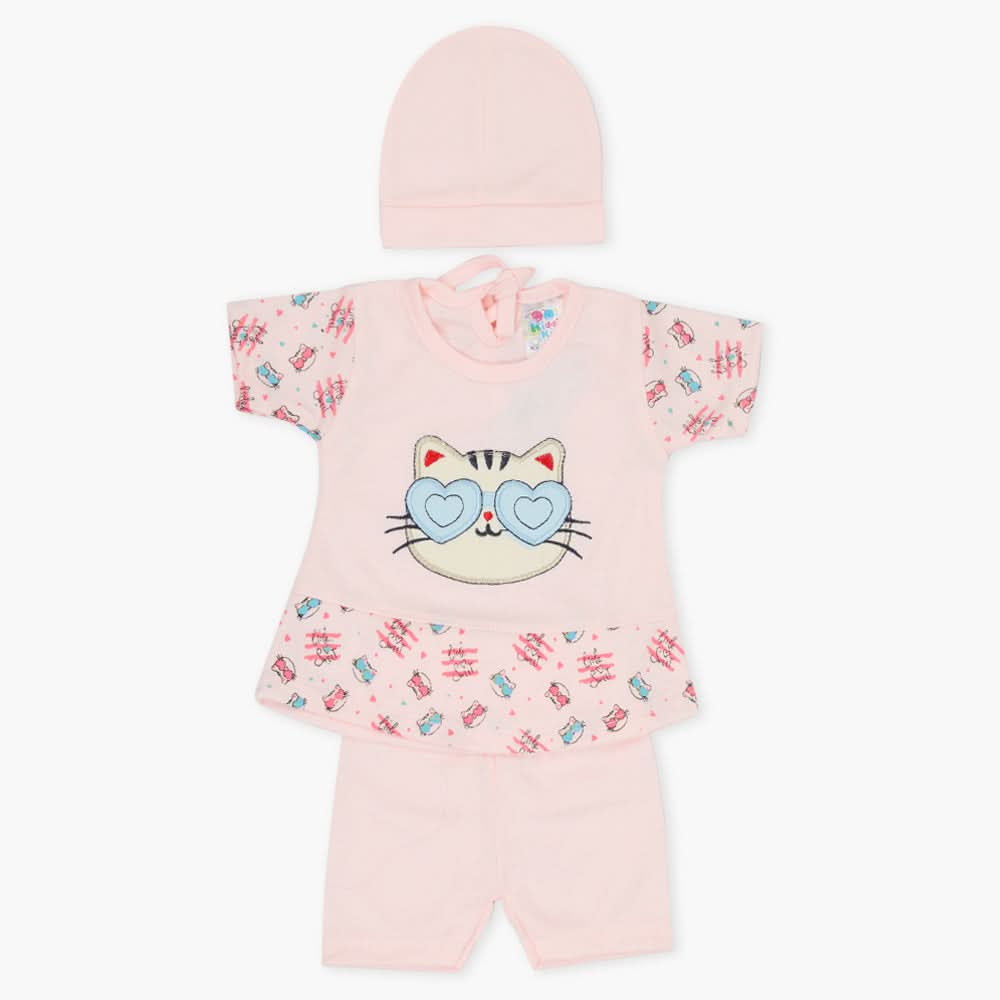Newborn Girls Half Sleeves Suit - Pink, Newborn Girls Sets & Suits, Chase Value, Chase Value