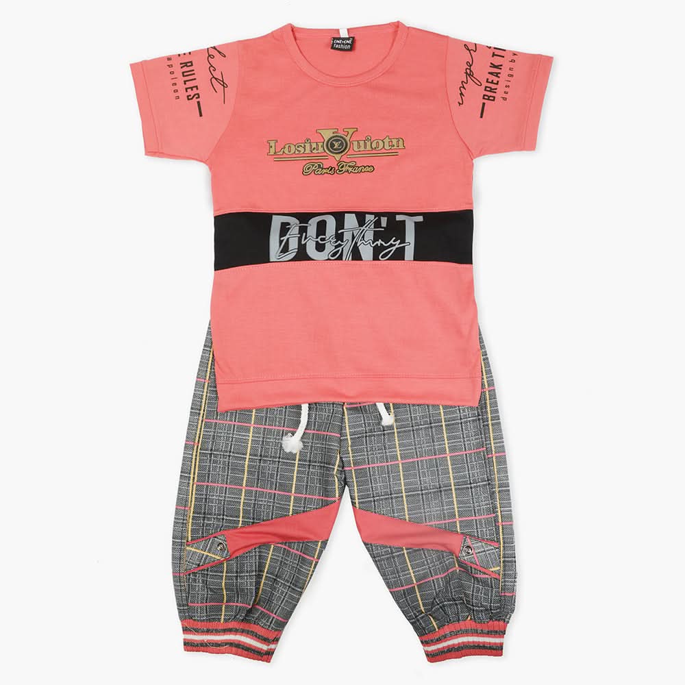 Boys Half Sleeves Suit - Peach, Boys Sets & Suits, Chase Value, Chase Value