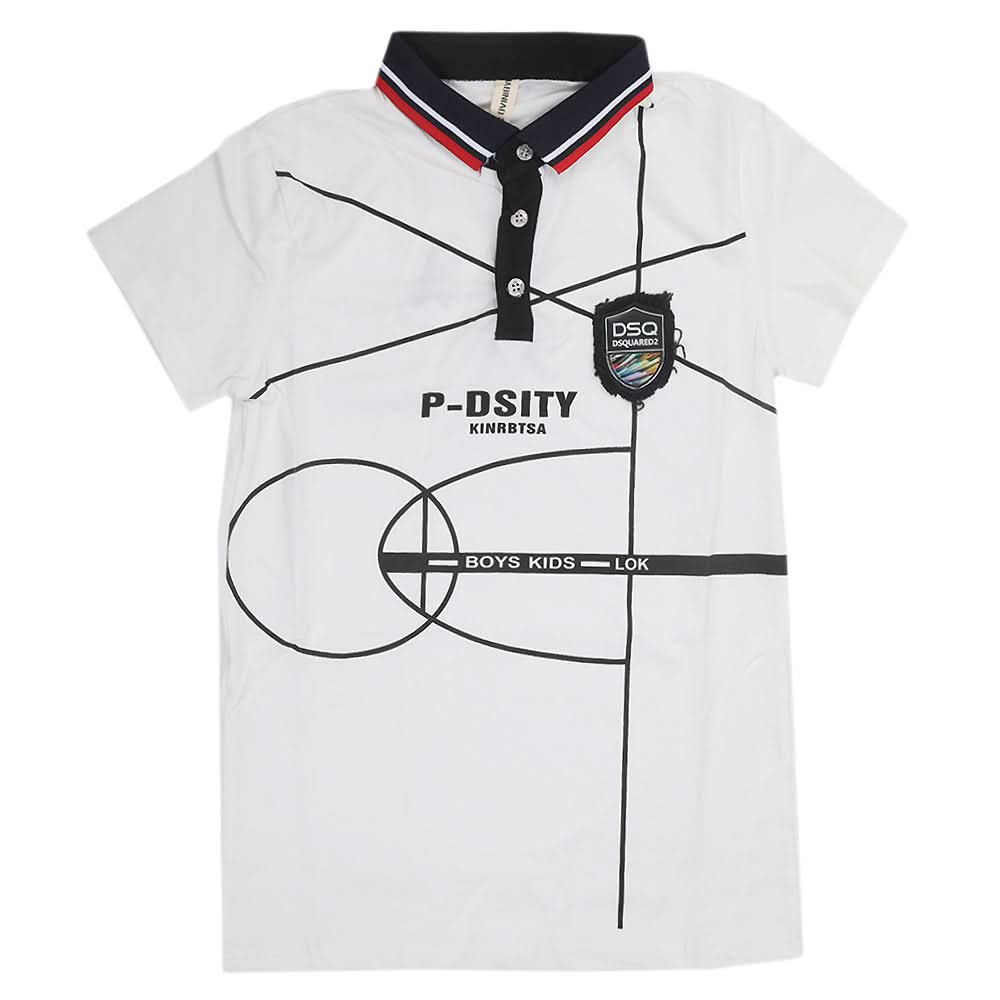 Boys Half Sleeves Polo T-Shirt - White, Kids, Boys T-Shirts, Chase Value, Chase Value