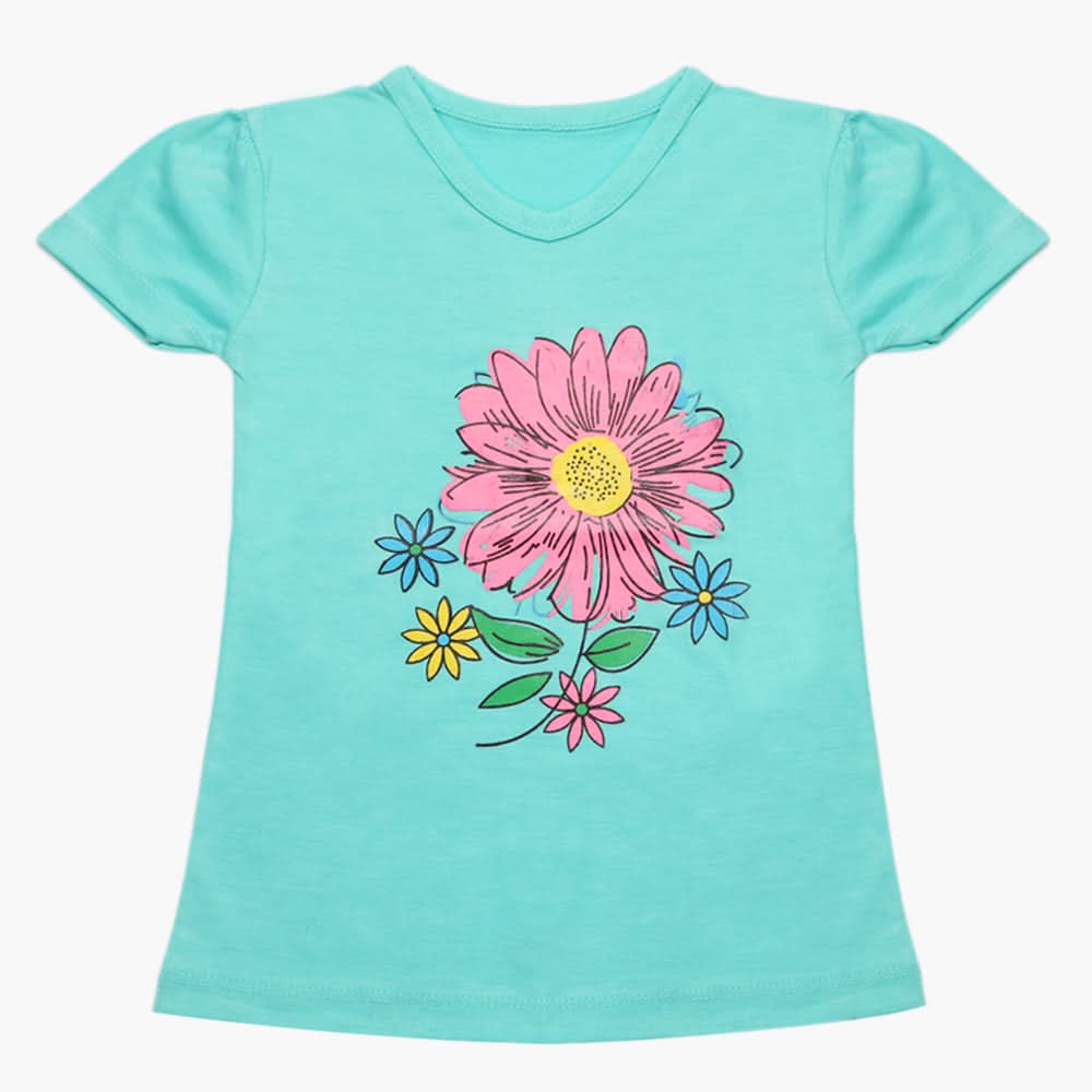 Girls Half Sleeves T-Shirt - Cyan, Girls T-Shirts, Chase Value, Chase Value