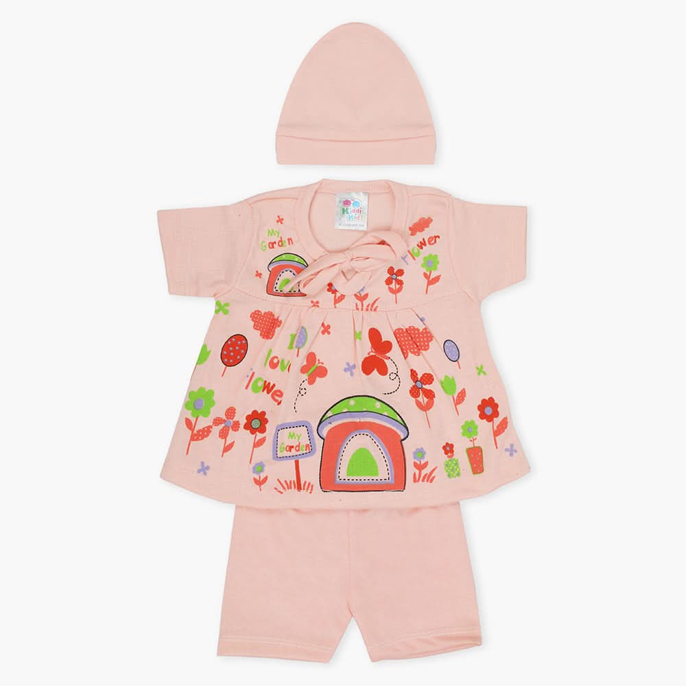 Newborn Girls Half Sleeves Suit - Peach, Newborn Girls Sets & Suits, Chase Value, Chase Value
