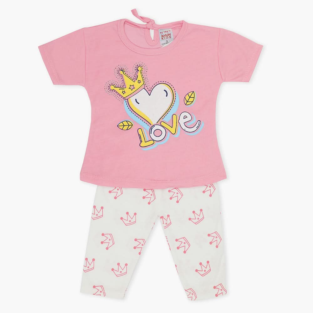 Newborn Girls Half Sleeves Suit - Pink, Newborn Girls Sets & Suits, Chase Value, Chase Value