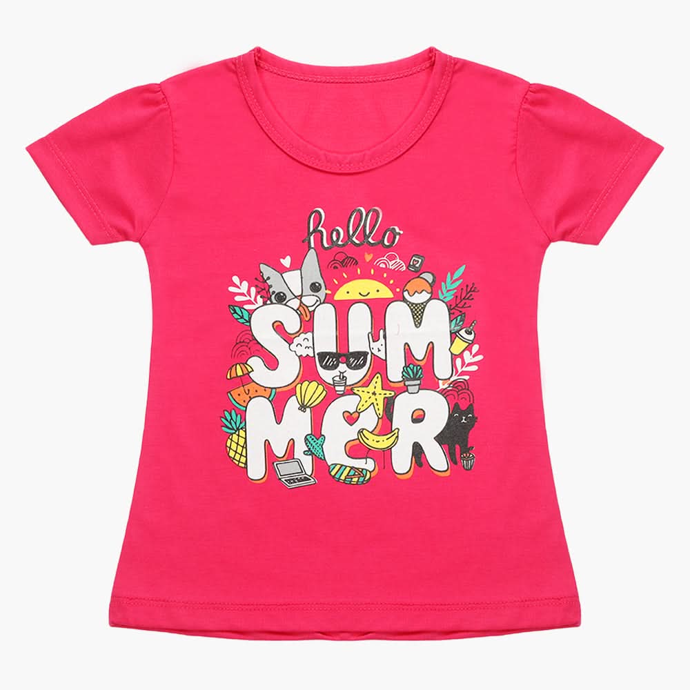 Girls Half Sleeves T-Shirt - Dark Pink, Girls T-Shirts, Chase Value, Chase Value