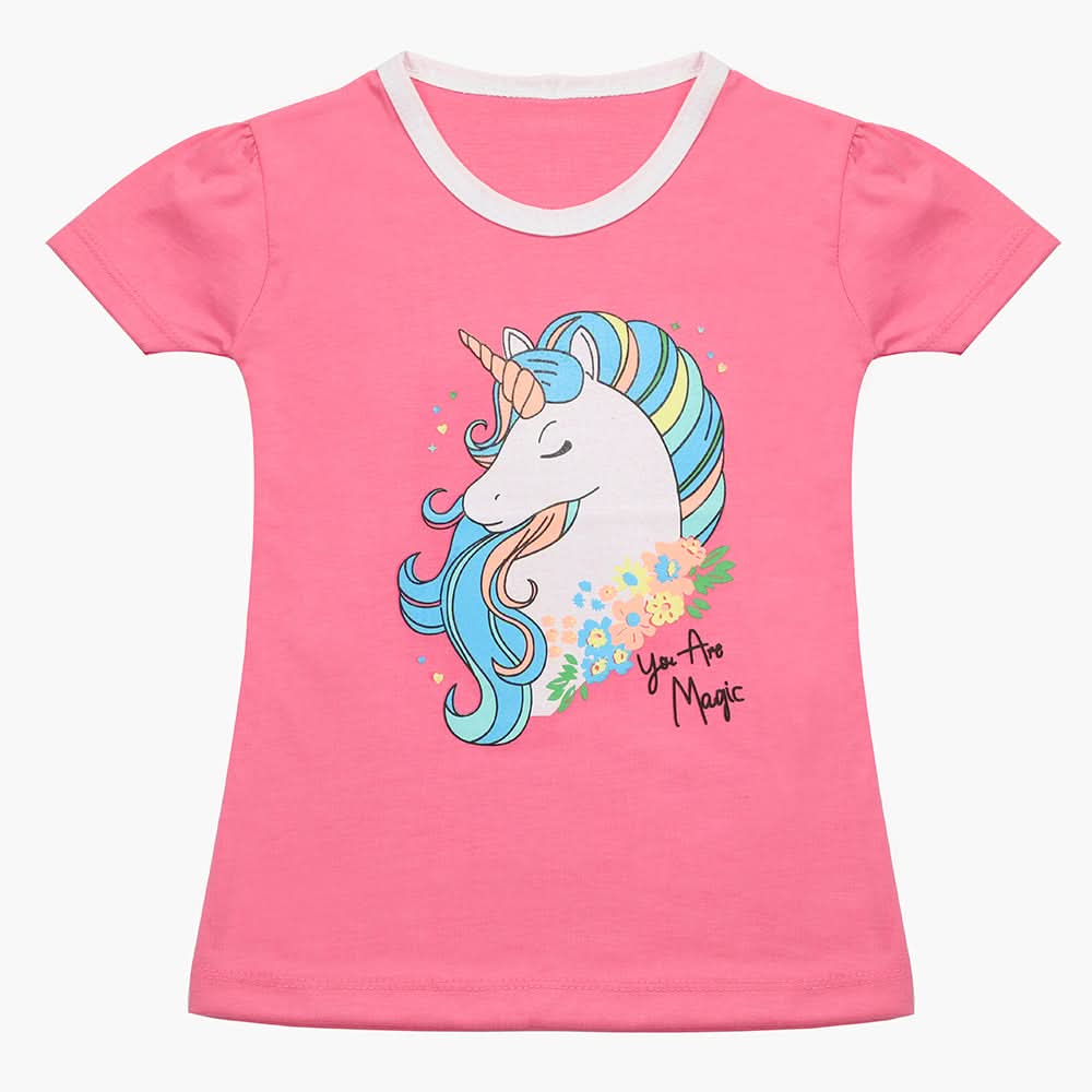 Girls Half Sleeves T-Shirt - Pink, Girls T-Shirts, Chase Value, Chase Value