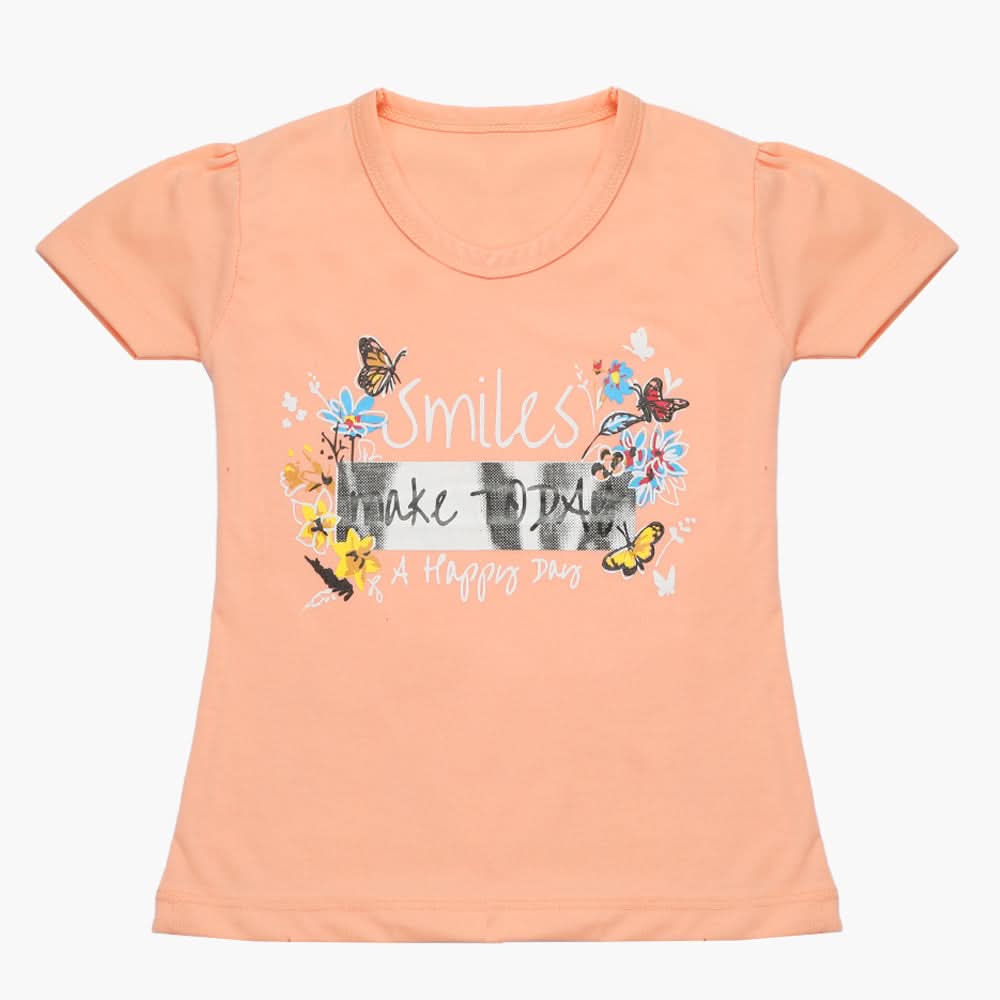 Girls Half Sleeves T-Shirt - Peach, Girls T-Shirts, Chase Value, Chase Value