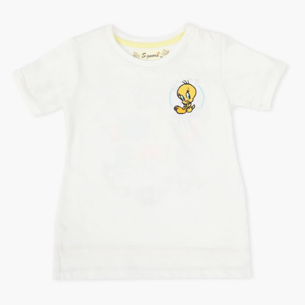 Girls Half Sleeves T-Shirt - White, Girls T-Shirts, Chase Value, Chase Value