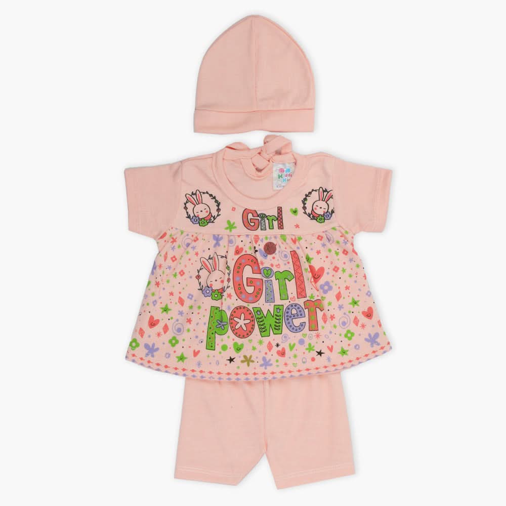 Newborn Girls Half Sleeves Suit - Peach, Newborn Girls Sets & Suits, Chase Value, Chase Value