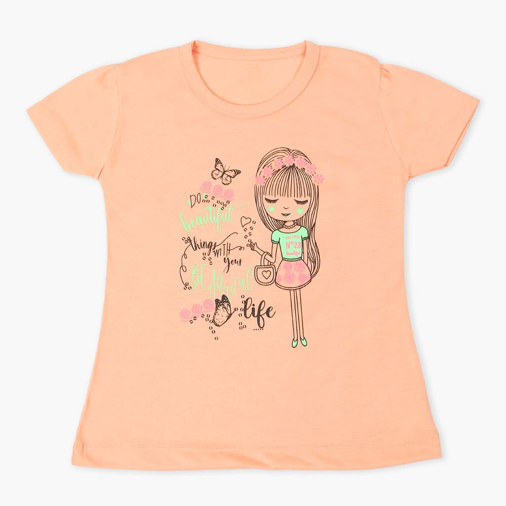 Girls Half Sleeves T-Shirt - Peach, Girls T-Shirts, Chase Value, Chase Value