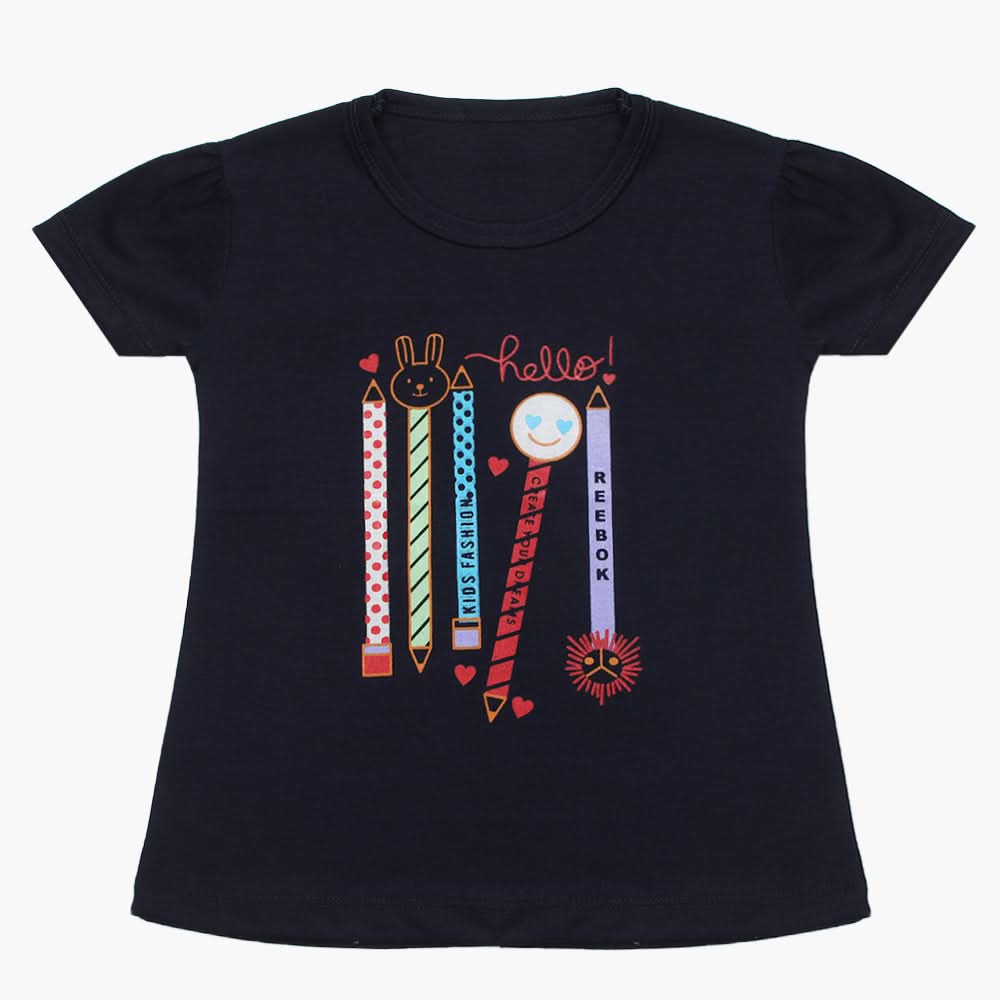 Girls Half Sleeves T-Shirt - Navy Blue, Girls T-Shirts, Chase Value, Chase Value
