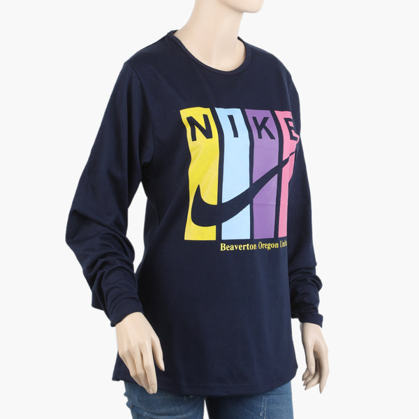 Women's Full Sleeves T-Shirt - Navy Blue, Women T-Shirts & Tops, Chase Value, Chase Value