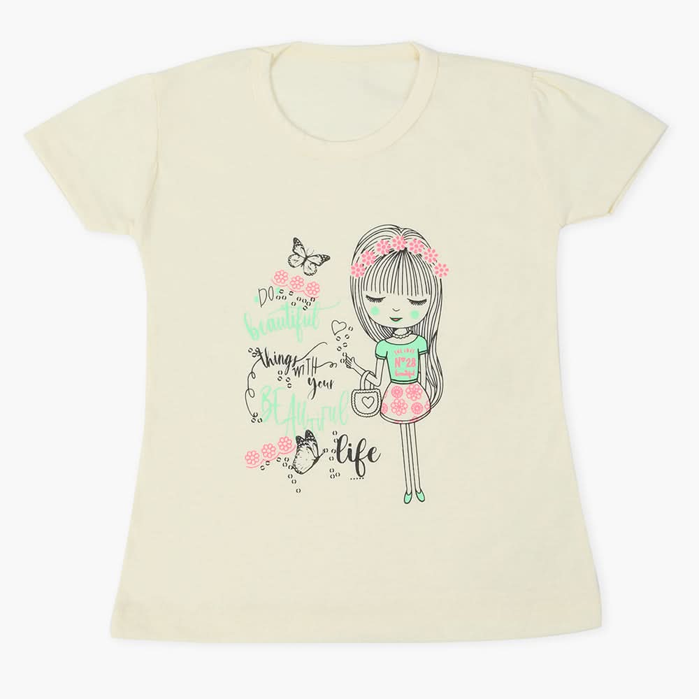 Girls Half Sleeves T-Shirt - Lemon, Girls T-Shirts, Chase Value, Chase Value