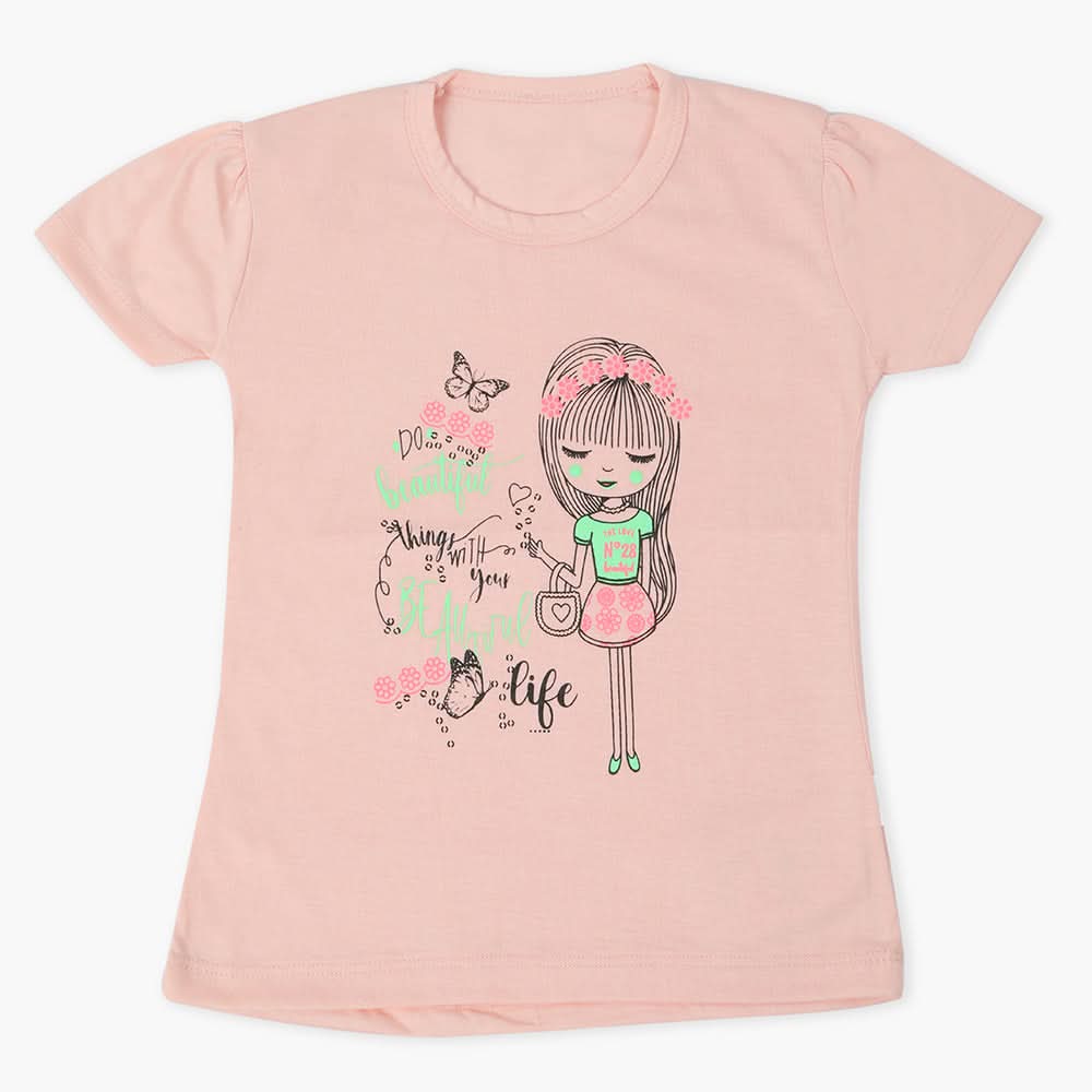 Girls Half Sleeves T-Shirt - Baby Pink, Girls T-Shirts, Chase Value, Chase Value