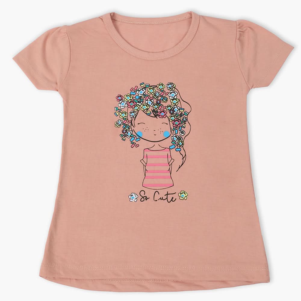 Girls Half Sleeves T-Shirt - Tea Pink, Girls T-Shirts, Chase Value, Chase Value