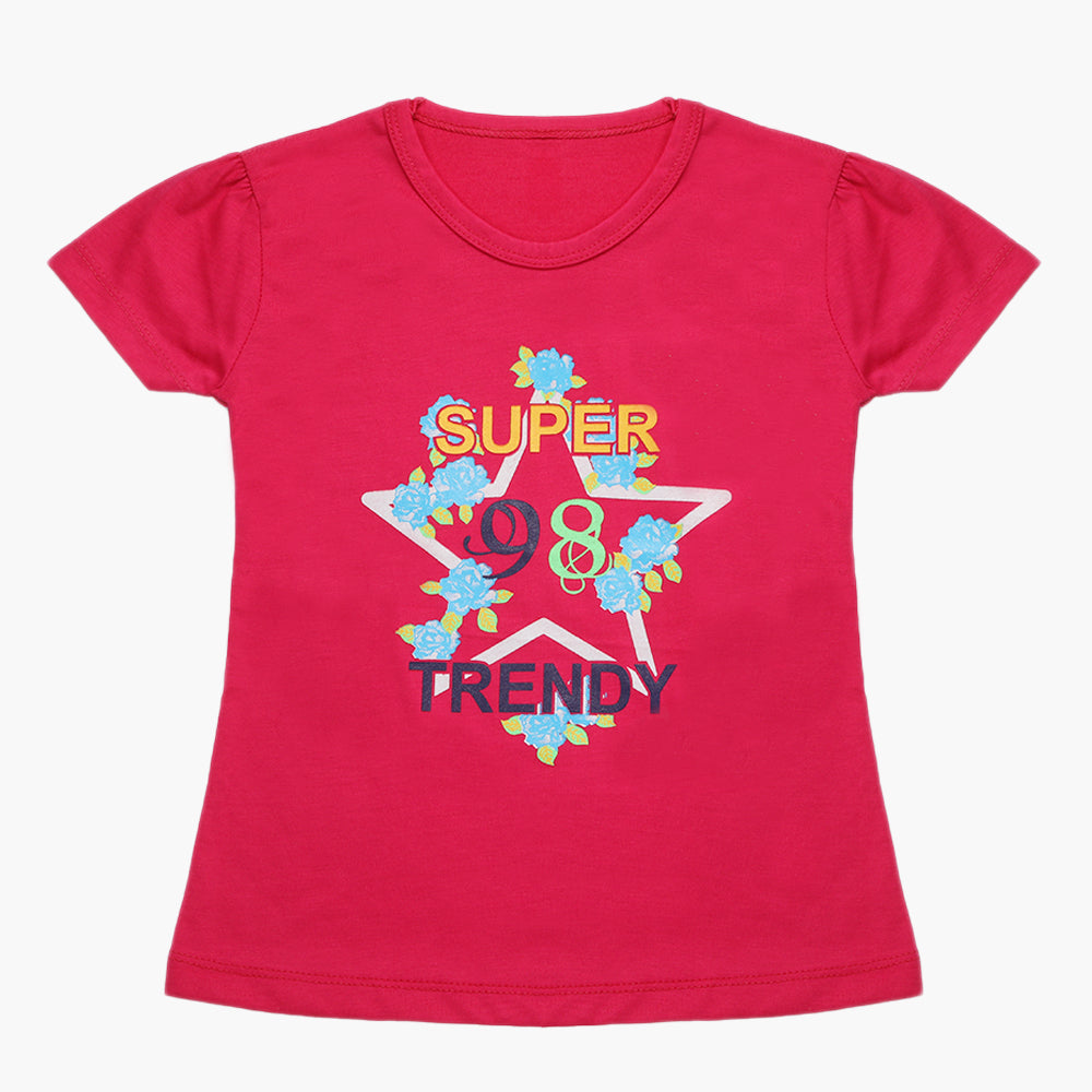 Girls Half Sleeves T-Shirt - Dark Pink, Girls T-Shirts, Chase Value, Chase Value