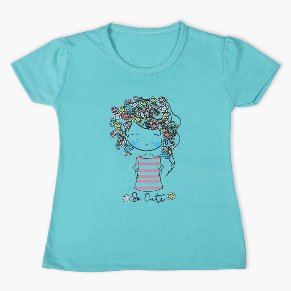 Girls Half Sleeves T-Shirt - Light Blue, Girls T-Shirts, Chase Value, Chase Value