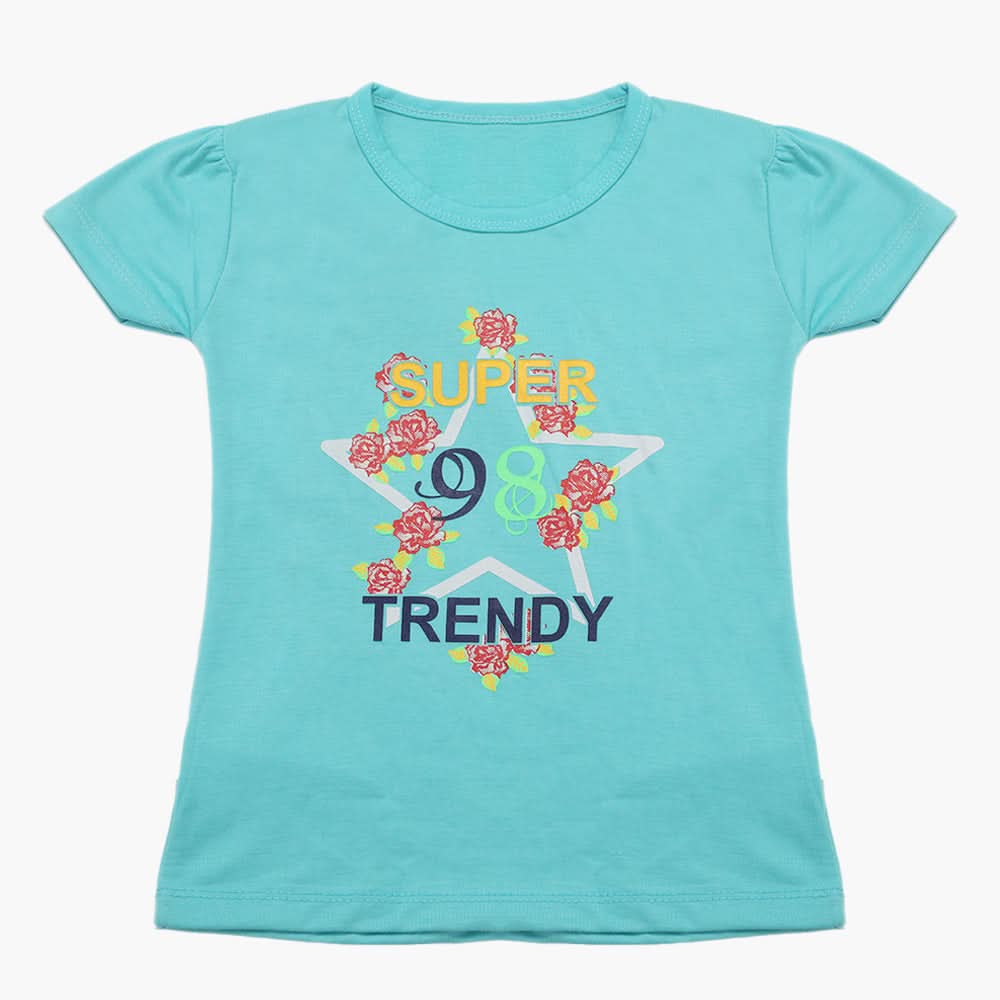 Girls Half Sleeves T-Shirt - Light Blue, Girls T-Shirts, Chase Value, Chase Value