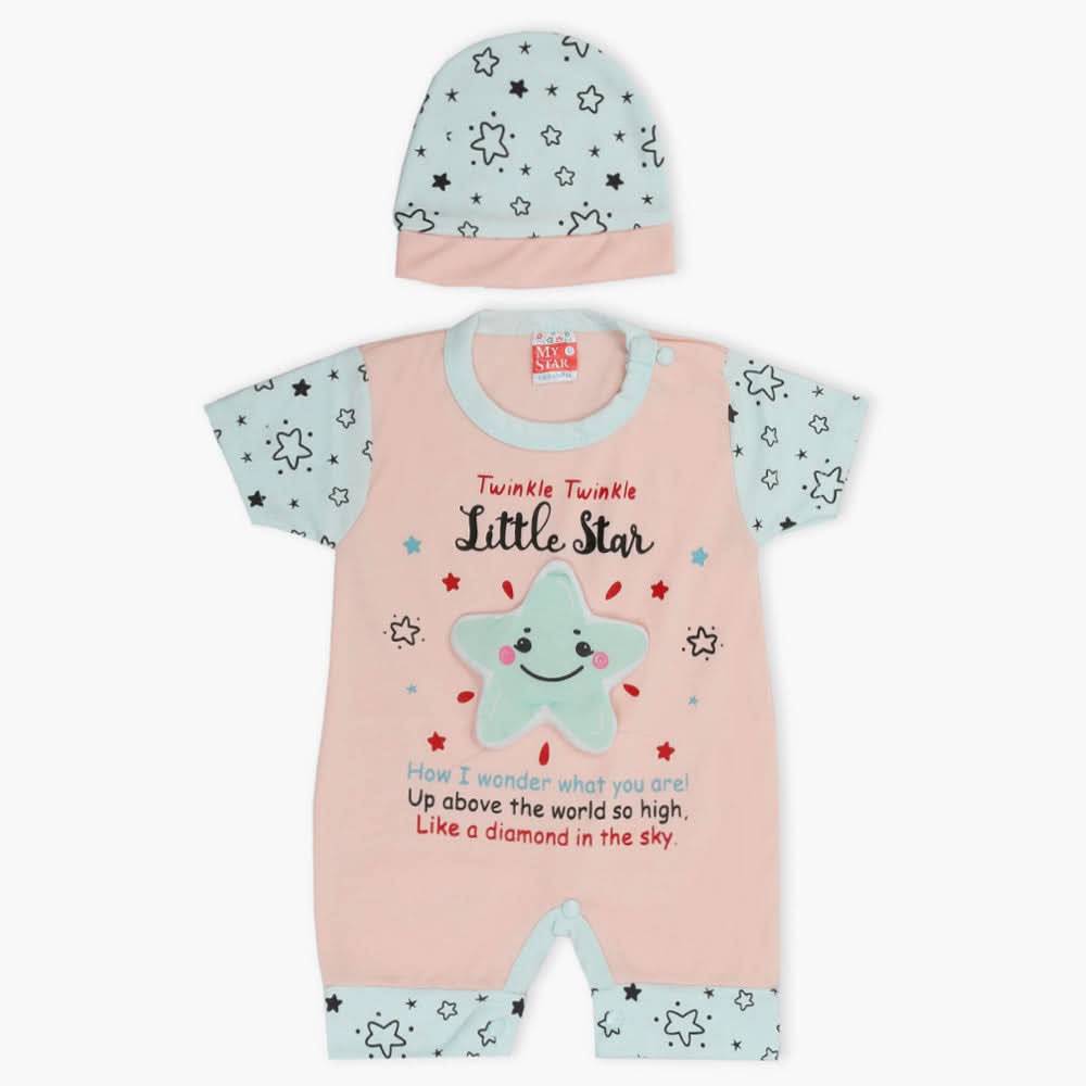 Newborn Boys Half Sleeves Romper - Peach, Newborn Boys Rompers, Chase Value, Chase Value