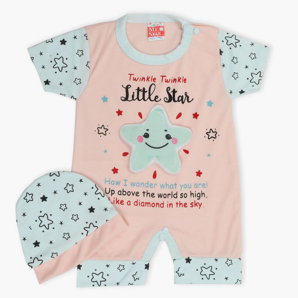 Newborn Boys Half Sleeves Romper - Peach, Newborn Boys Rompers, Chase Value, Chase Value