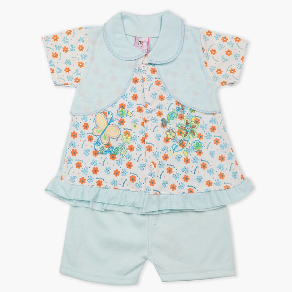Newborn Girls Half Sleeves Suit - Light Blue, Newborn Girls Sets & Suits, Chase Value, Chase Value