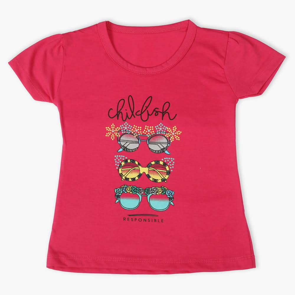 Girls Half Sleeves T-Shirt - Dark Pink, Girls T-Shirts, Chase Value, Chase Value