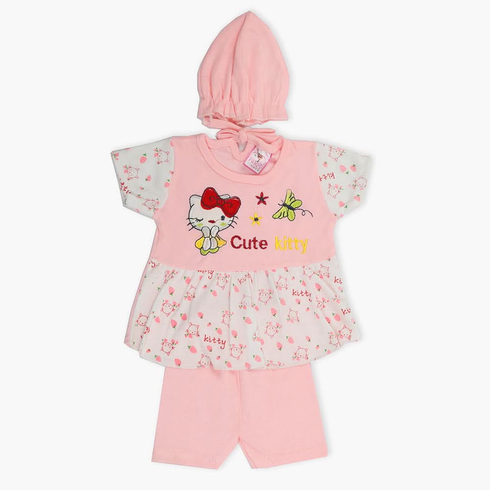 Newborn Girls Half Sleeves Suit - Pink, Newborn Girls Sets & Suits, Chase Value, Chase Value