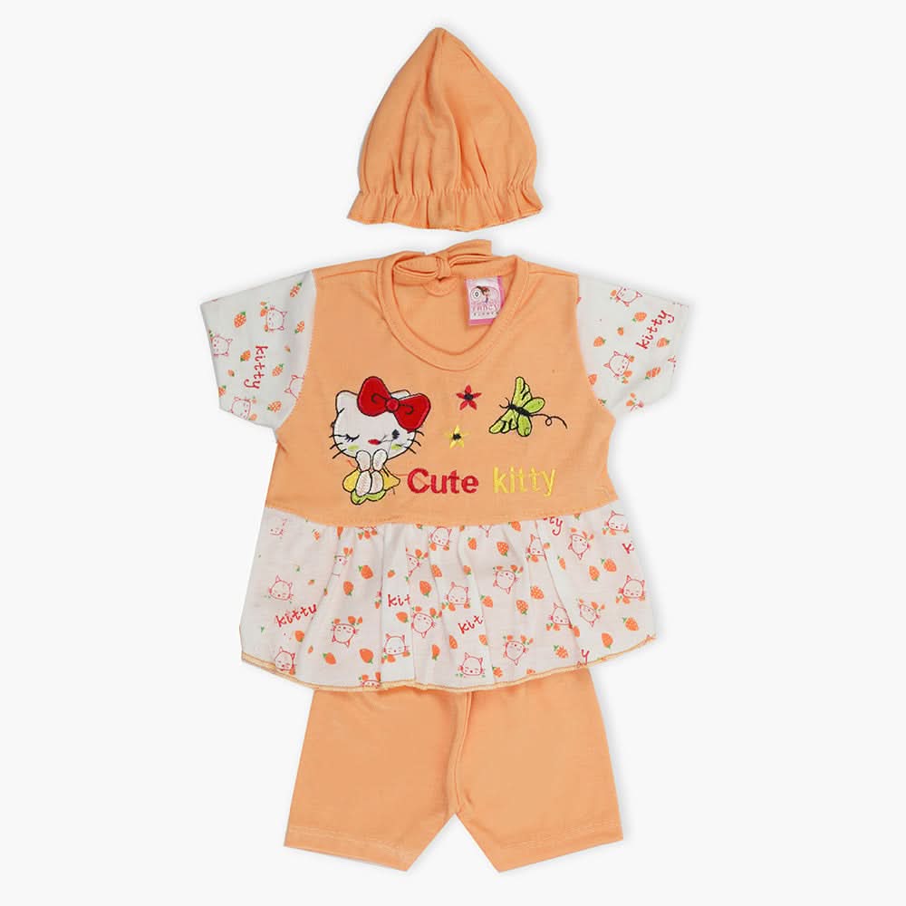 Newborn Girls Half Sleeves Suit - Peach, Newborn Girls Sets & Suits, Chase Value, Chase Value