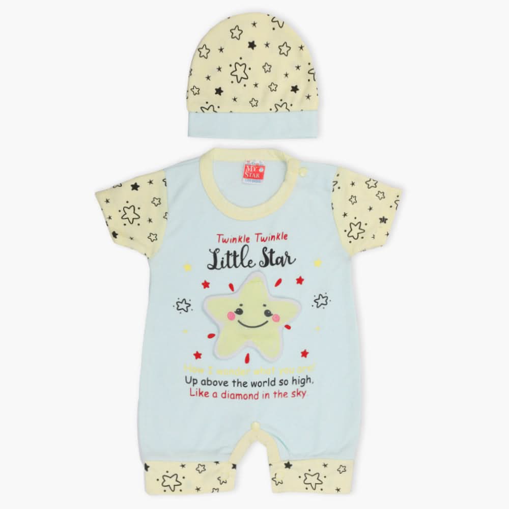 Newborn Boys Half Sleeves Romper - Light Blue, Newborn Boys Rompers, Chase Value, Chase Value