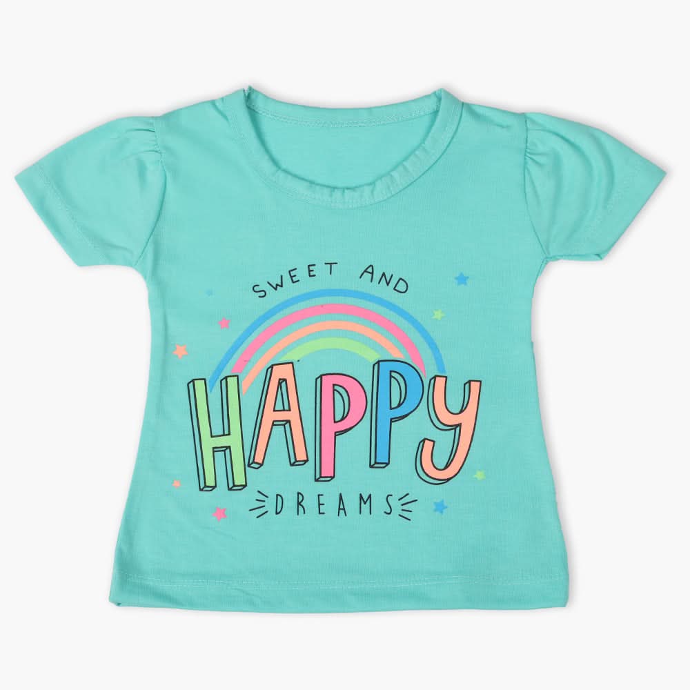 Girls Half Sleeves T-Shirt - Cyan, Girls T-Shirts, Chase Value, Chase Value