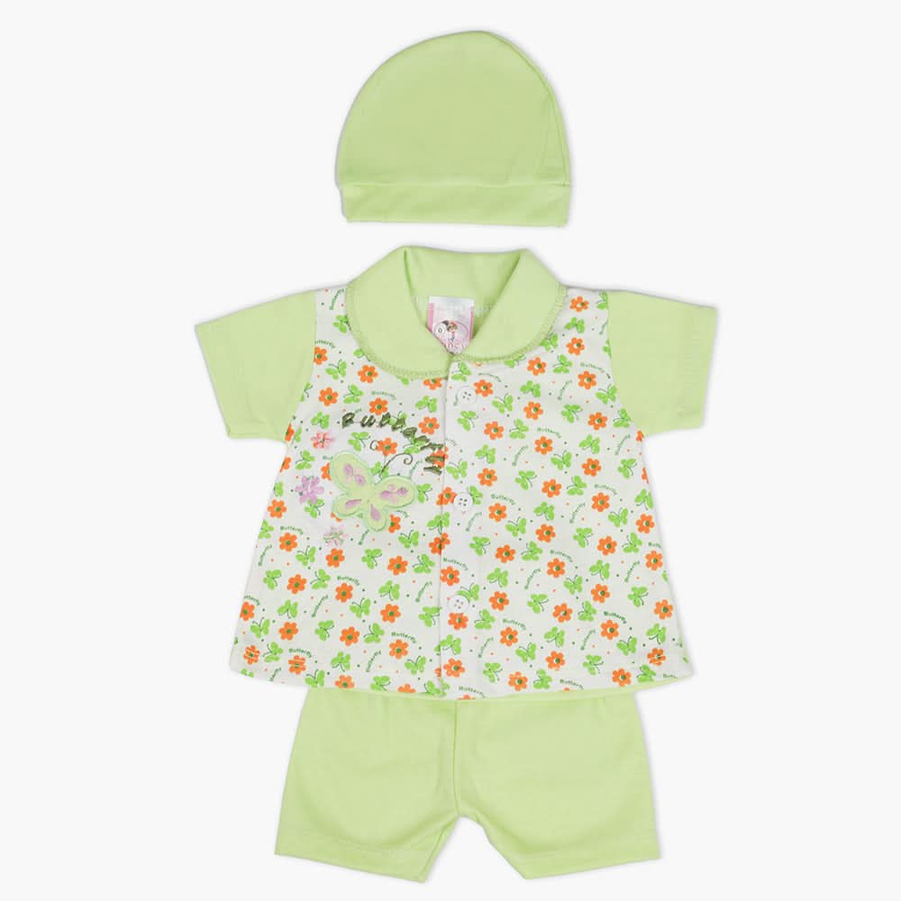 Newborn Girls Half Sleeves Suit - Green, Newborn Girls Sets & Suits, Chase Value, Chase Value