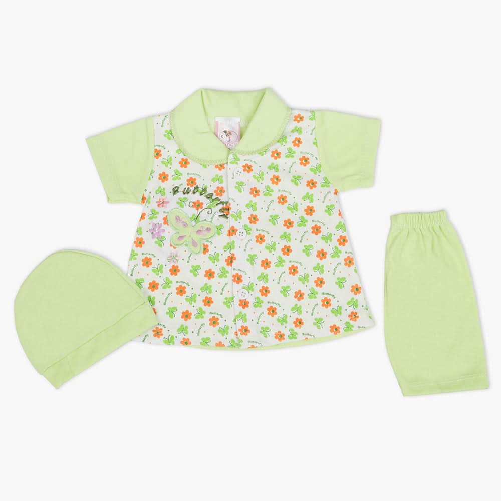 Newborn Girls Half Sleeves Suit - Green, Newborn Girls Sets & Suits, Chase Value, Chase Value