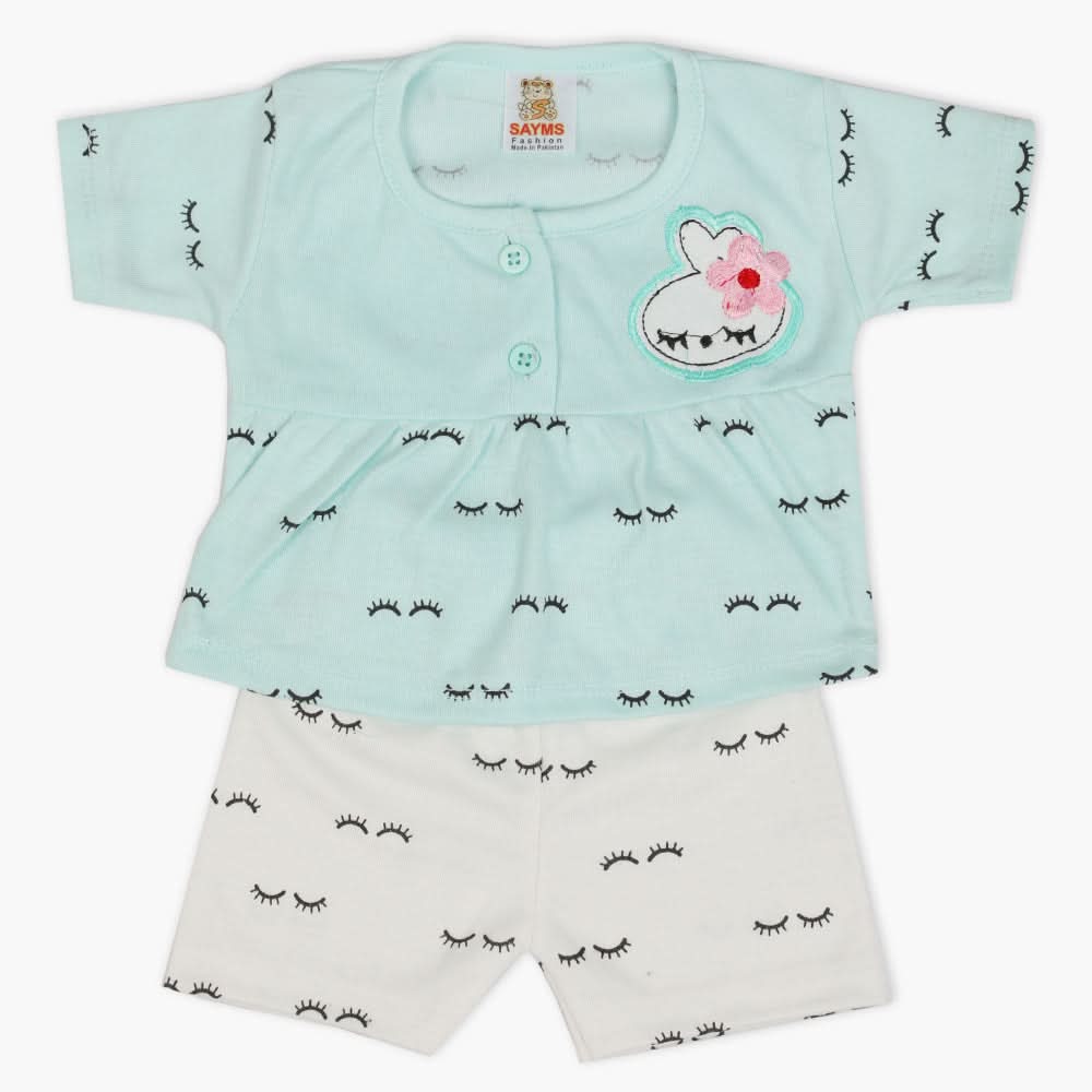 Newborn Girls Half Sleeves Suit - Cyan, Newborn Girls Sets & Suits, Chase Value, Chase Value