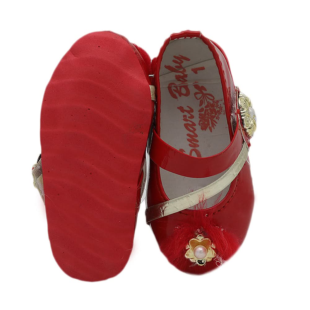 Newborn Girls Fur Pumps - Red, Kids, NB Shoes And Socks, Chase Value, Chase Value