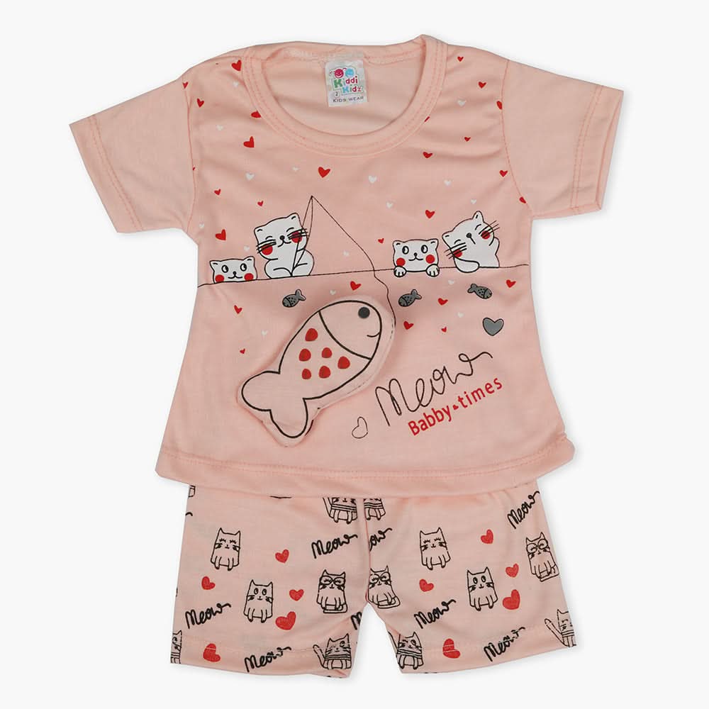 Newborn Girls Half Sleeves Suit - Peach, Newborn Girls Sets & Suits, Chase Value, Chase Value