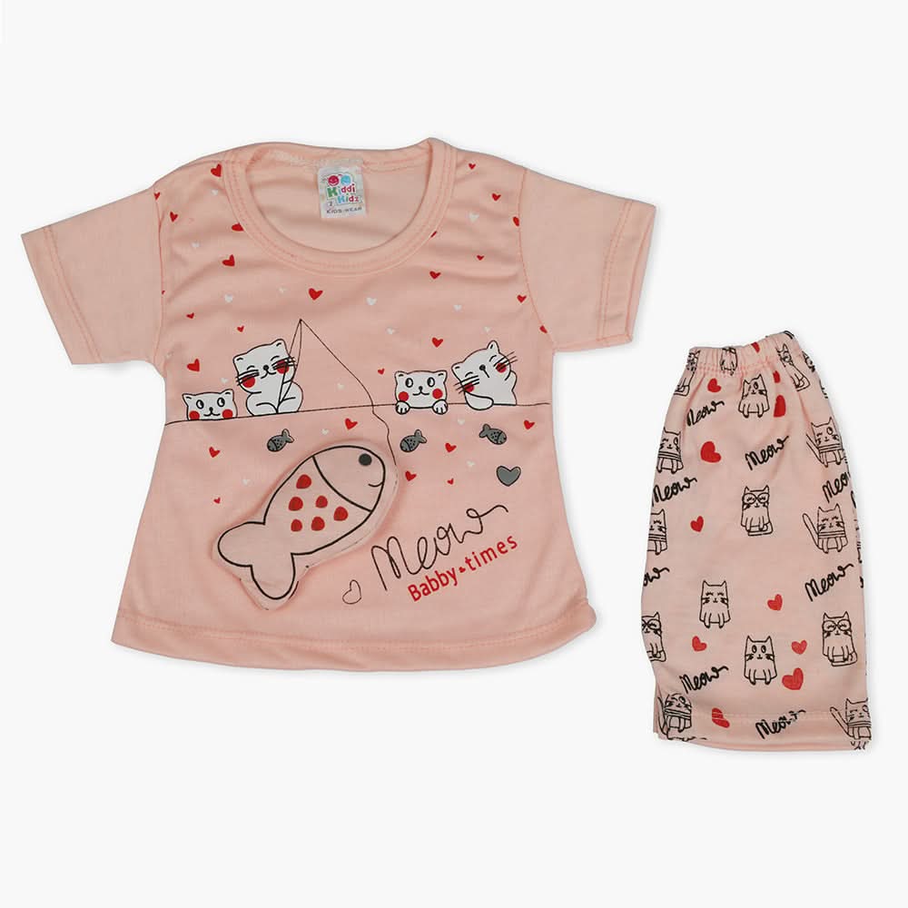 Newborn Girls Half Sleeves Suit - Peach, Newborn Girls Sets & Suits, Chase Value, Chase Value