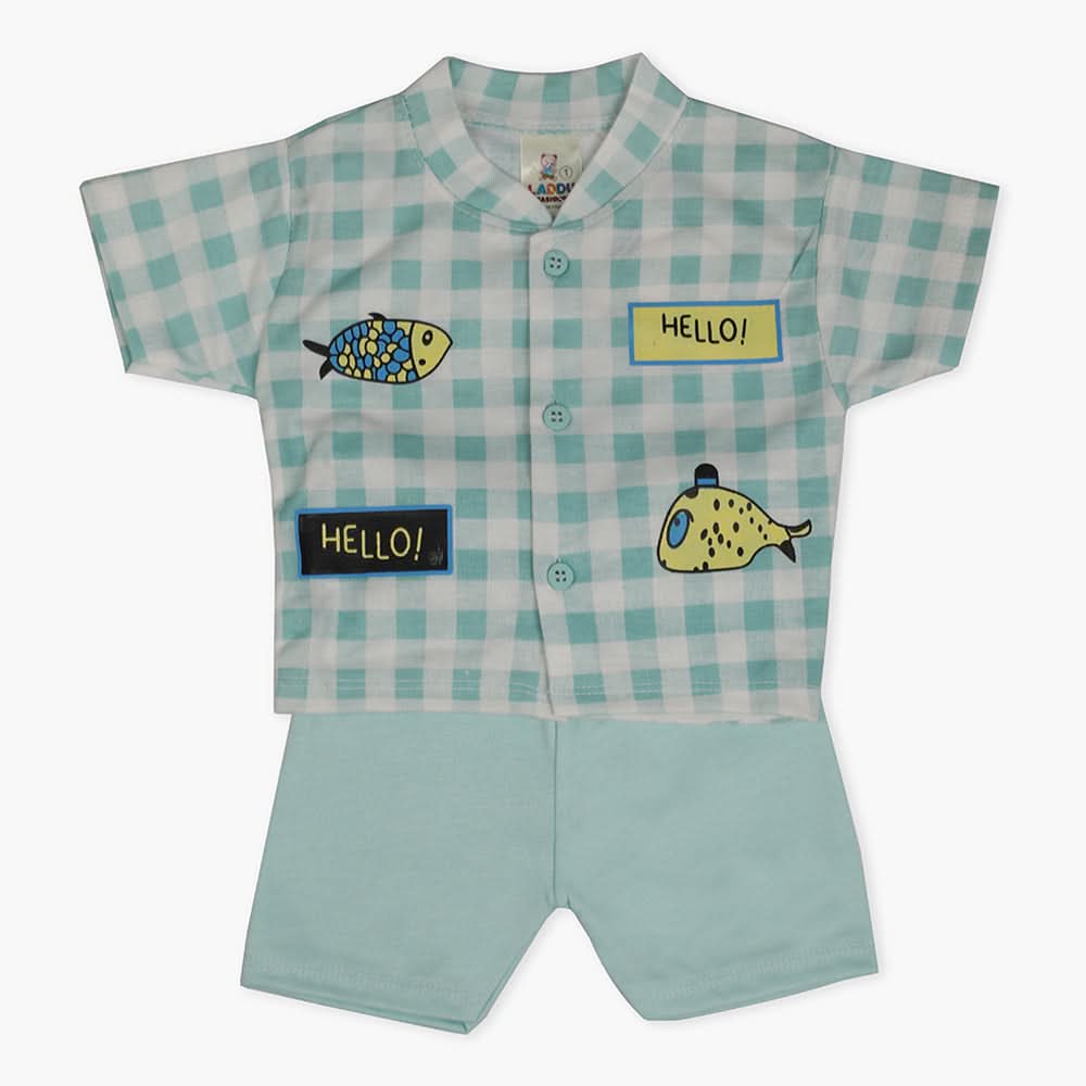 Newborn Boys Half Sleeves Suit - Cyan, Newborn Boys Sets & Suits, Chase Value, Chase Value