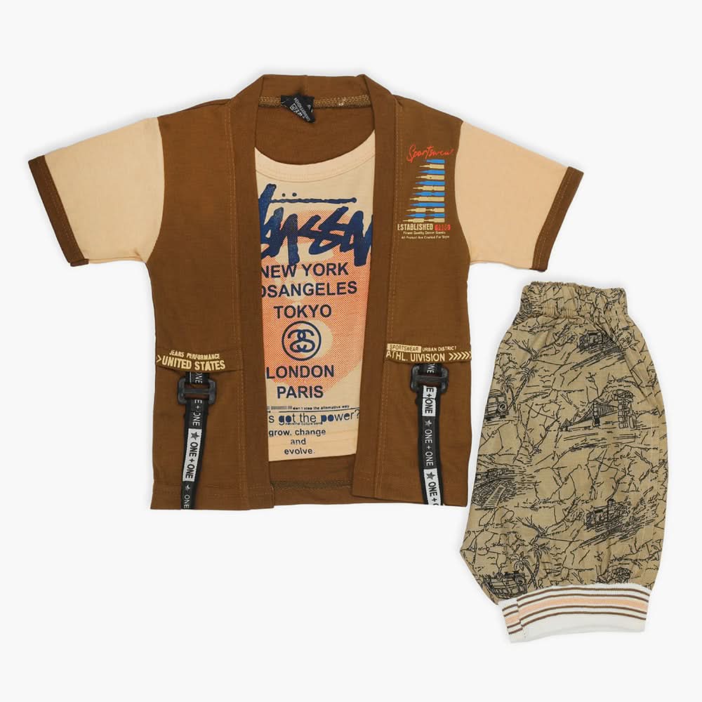 Boys Half Sleeves Suit - Brown, Boys Sets & Suits, Chase Value, Chase Value