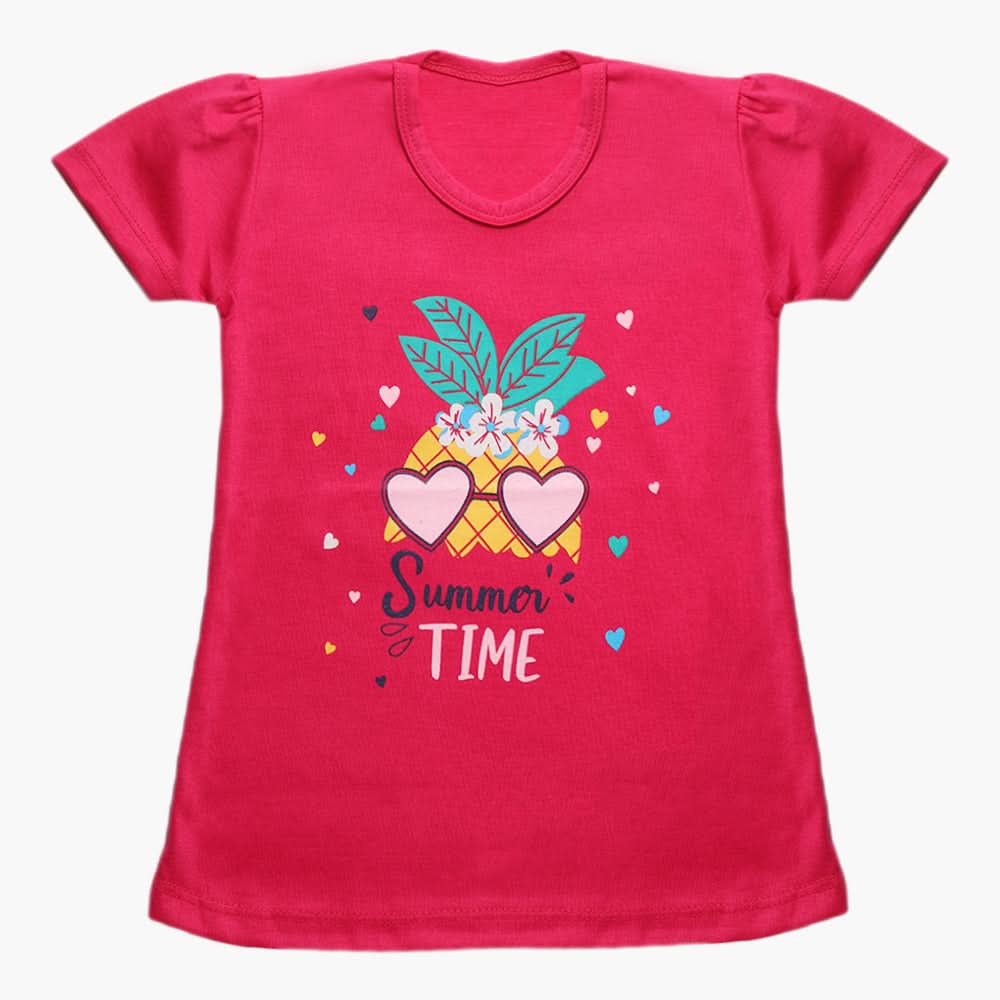 Girls Half Sleeves T-Shirt - Dark Pink, Girls T-Shirts, Chase Value, Chase Value