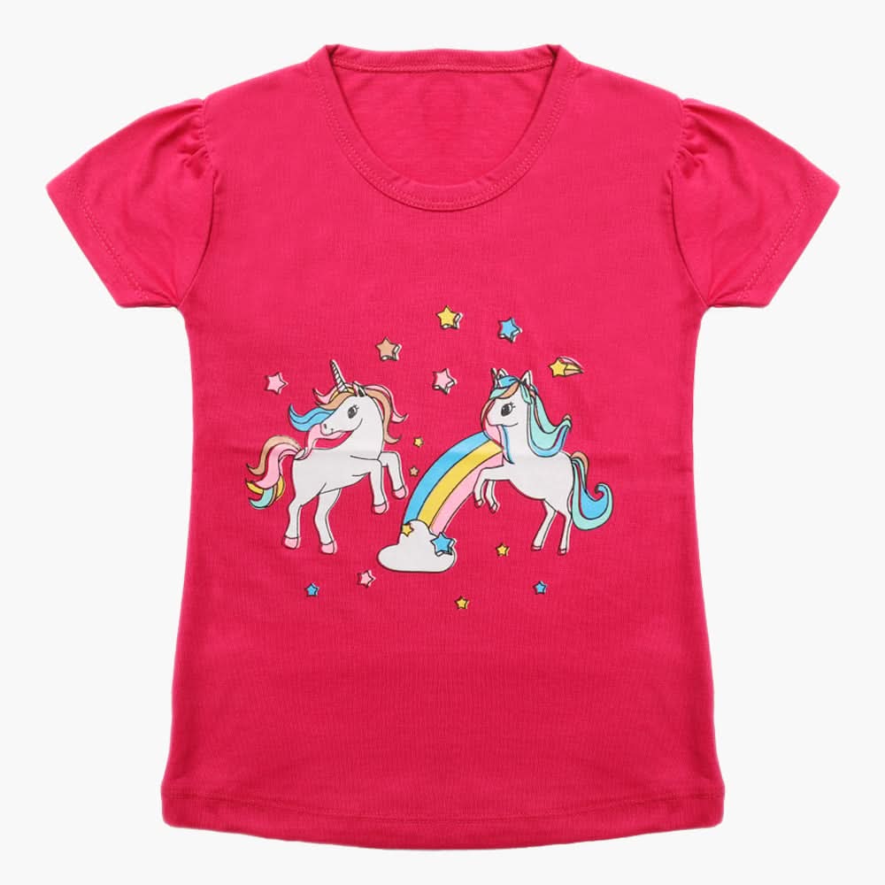 Girls Half Sleeves T-Shirt - Dark Pink, Girls T-Shirts, Chase Value, Chase Value