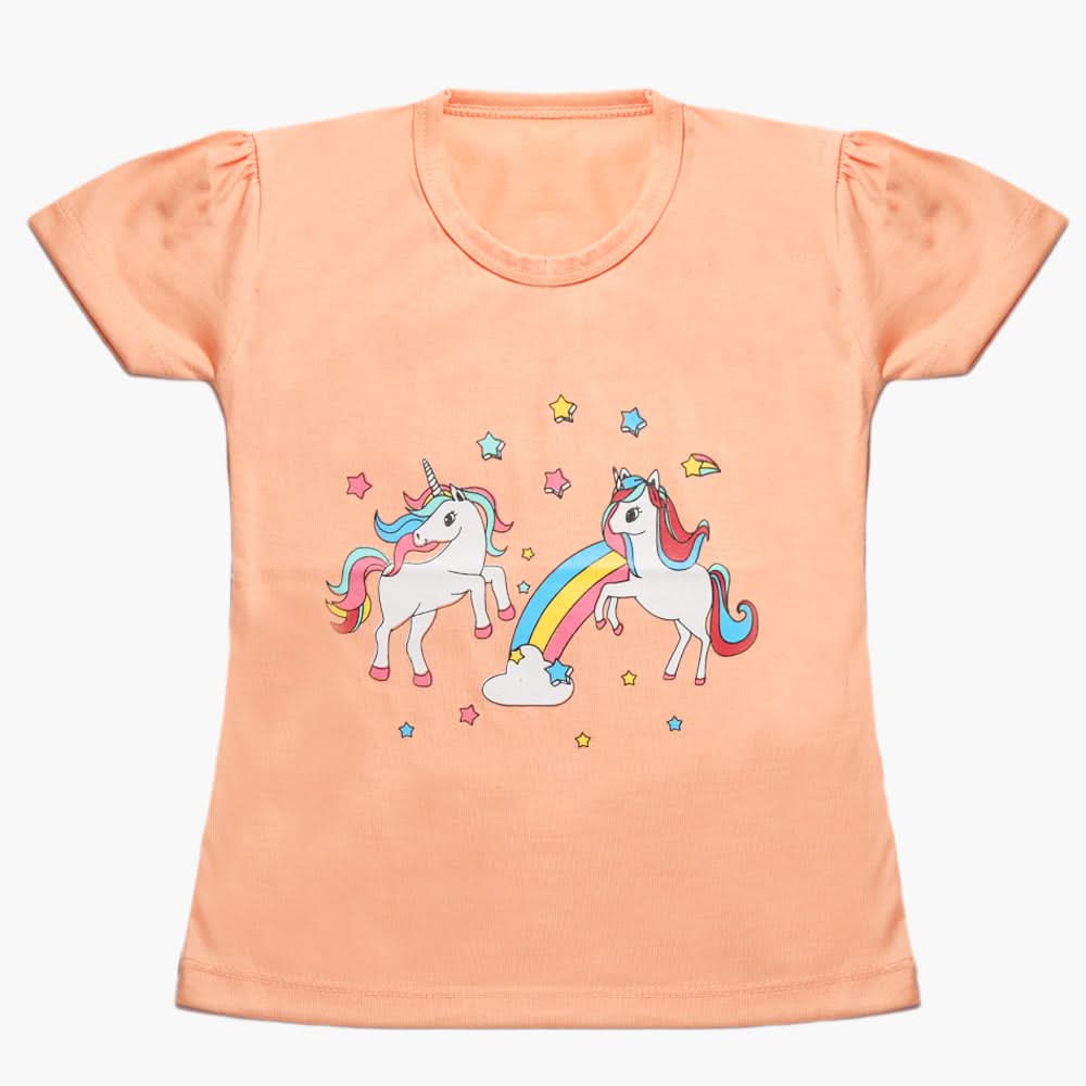 Girls Half Sleeves T-Shirt - Peach, Girls T-Shirts, Chase Value, Chase Value