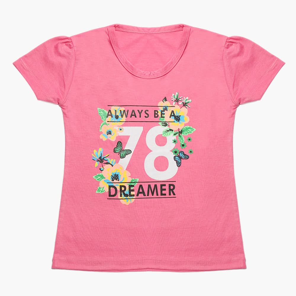 Girls Half Sleeves T-Shirt - Pink, Girls T-Shirts, Chase Value, Chase Value
