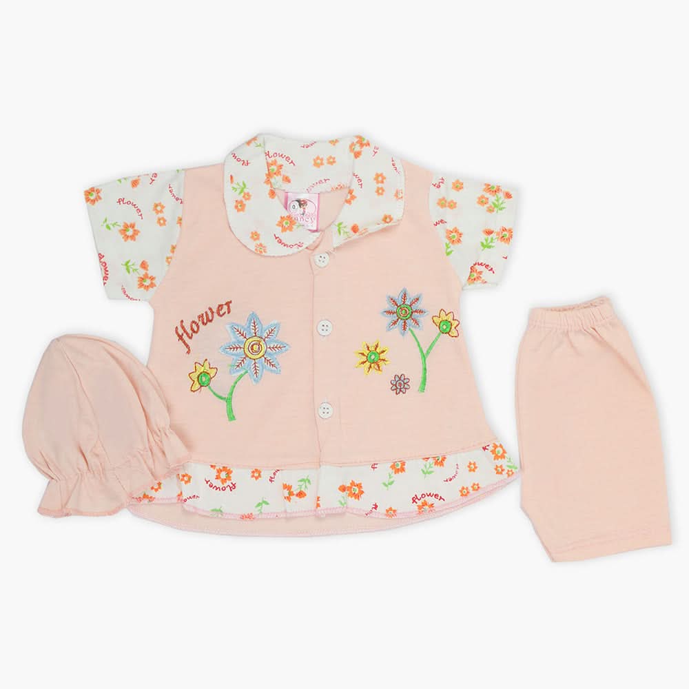 Newborn Girls Half Sleeves Suit - Peach, Newborn Girls Sets & Suits, Chase Value, Chase Value