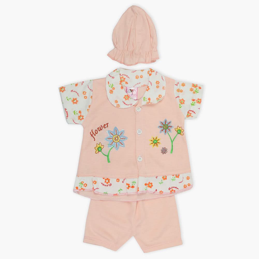 Newborn Girls Half Sleeves Suit - Peach, Newborn Girls Sets & Suits, Chase Value, Chase Value
