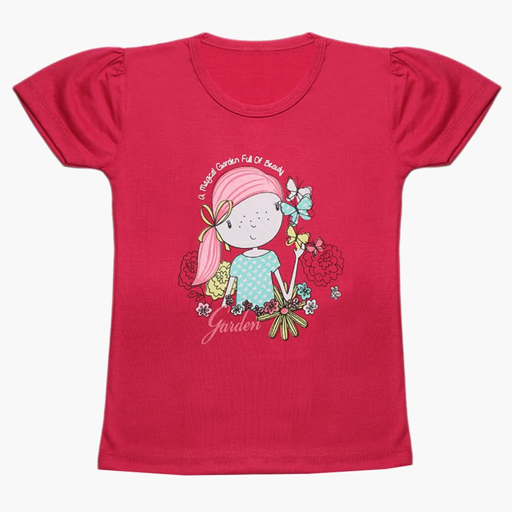 Girls Half Sleeves T-Shirt - Dark Pink, Girls T-Shirts, Chase Value, Chase Value