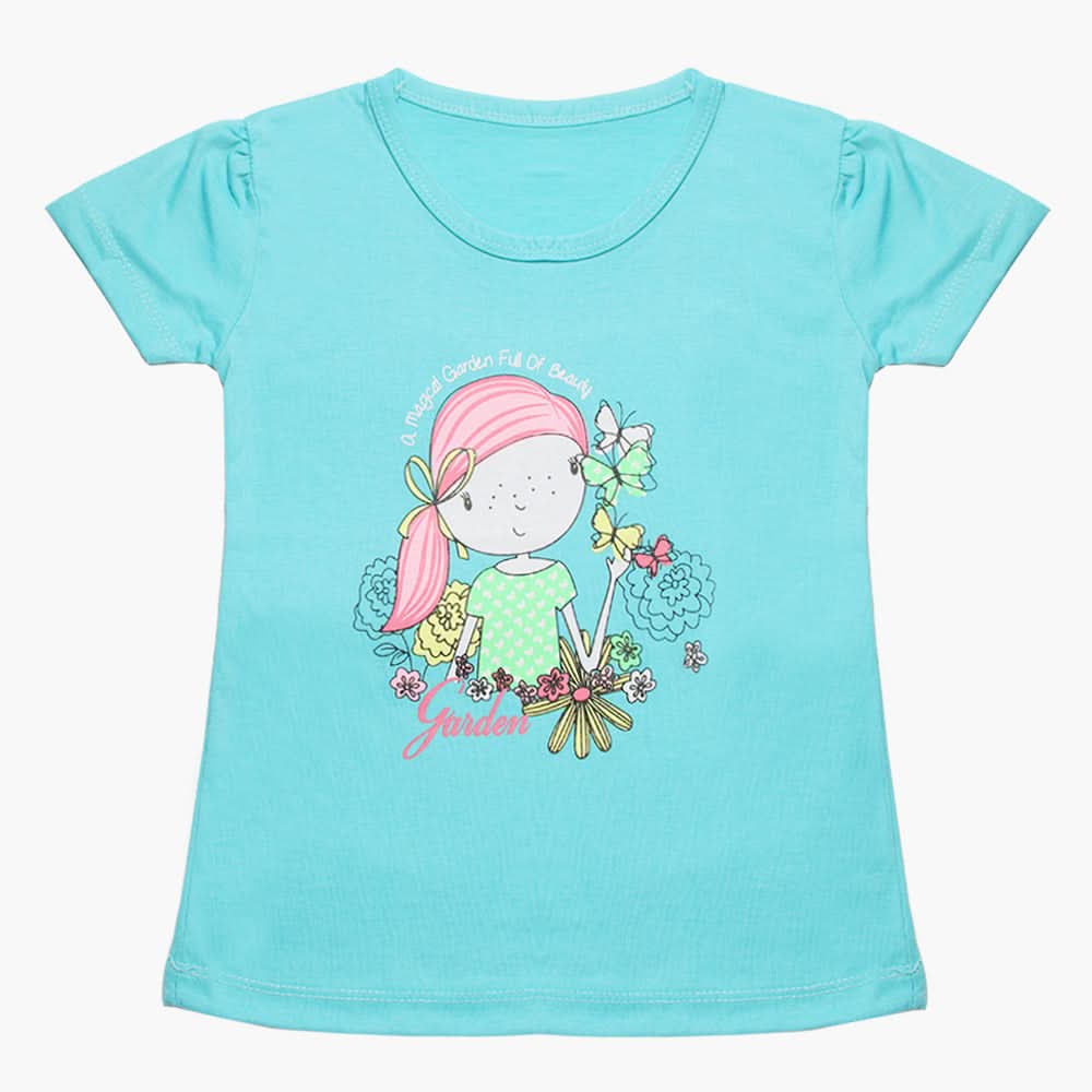 Girls Half Sleeves T-Shirt - Light Blue, Girls T-Shirts, Chase Value, Chase Value