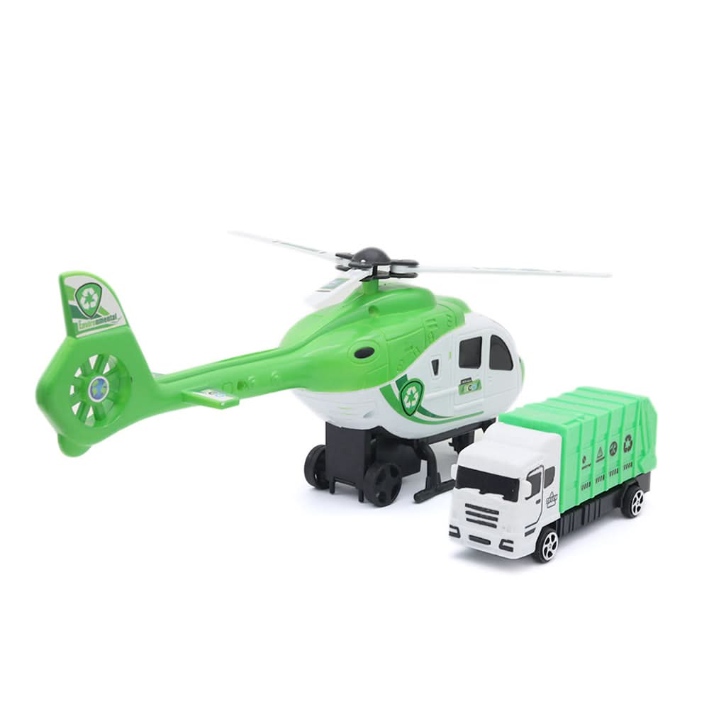 Pull Back Helicopter With Free Wheel Truck Pvc Platform 1617 - Green, Kids, Non-Remote Control, Chase Value, Chase Value