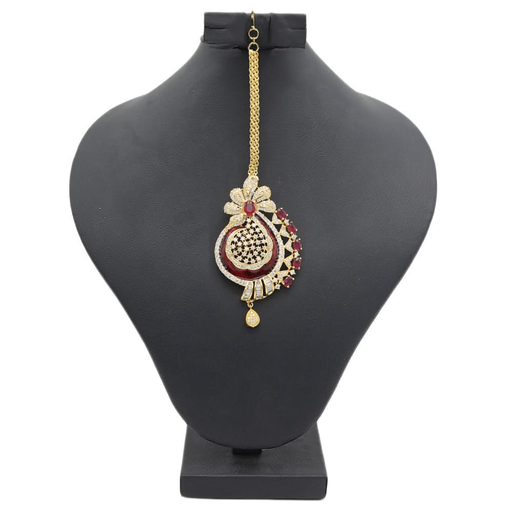 Women's American Diamond Head Tikka - Red, Women, Hair And Head Jewellery, Chase Value, Chase Value