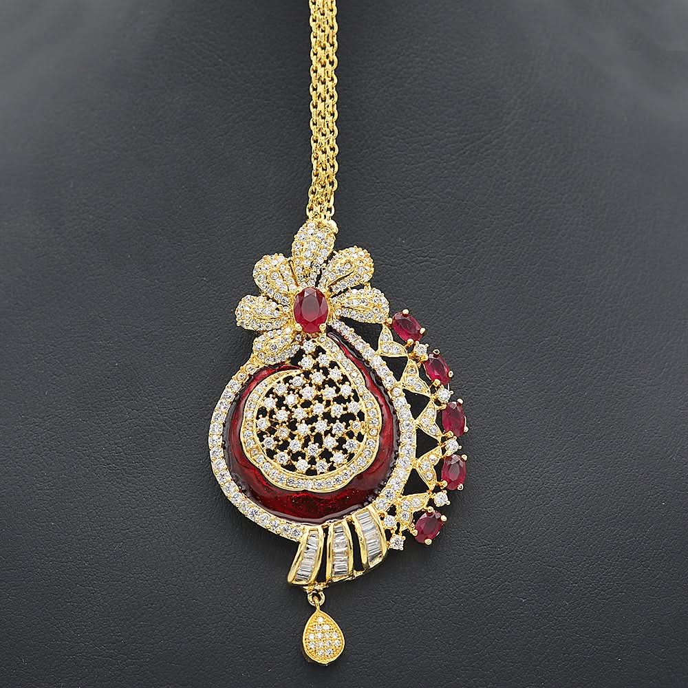 Women's American Diamond Head Tikka - Red, Women, Hair And Head Jewellery, Chase Value, Chase Value