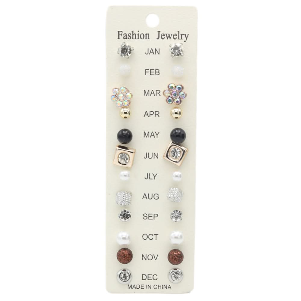 Women's Ear Tops Card 12 Pairs - Multi, Women, Earrings & Tops, Chase Value, Chase Value
