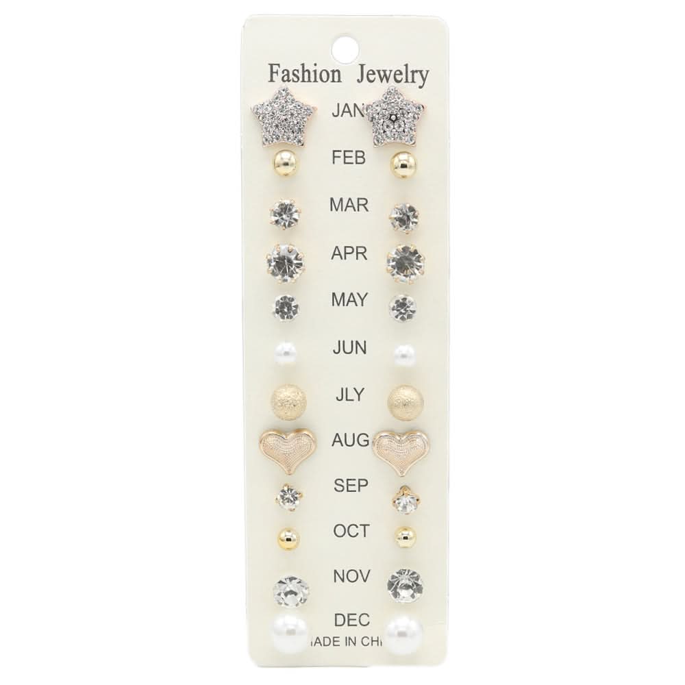 Women's Ear Tops Card 12 Pairs - Multi, Women, Earrings & Tops, Chase Value, Chase Value